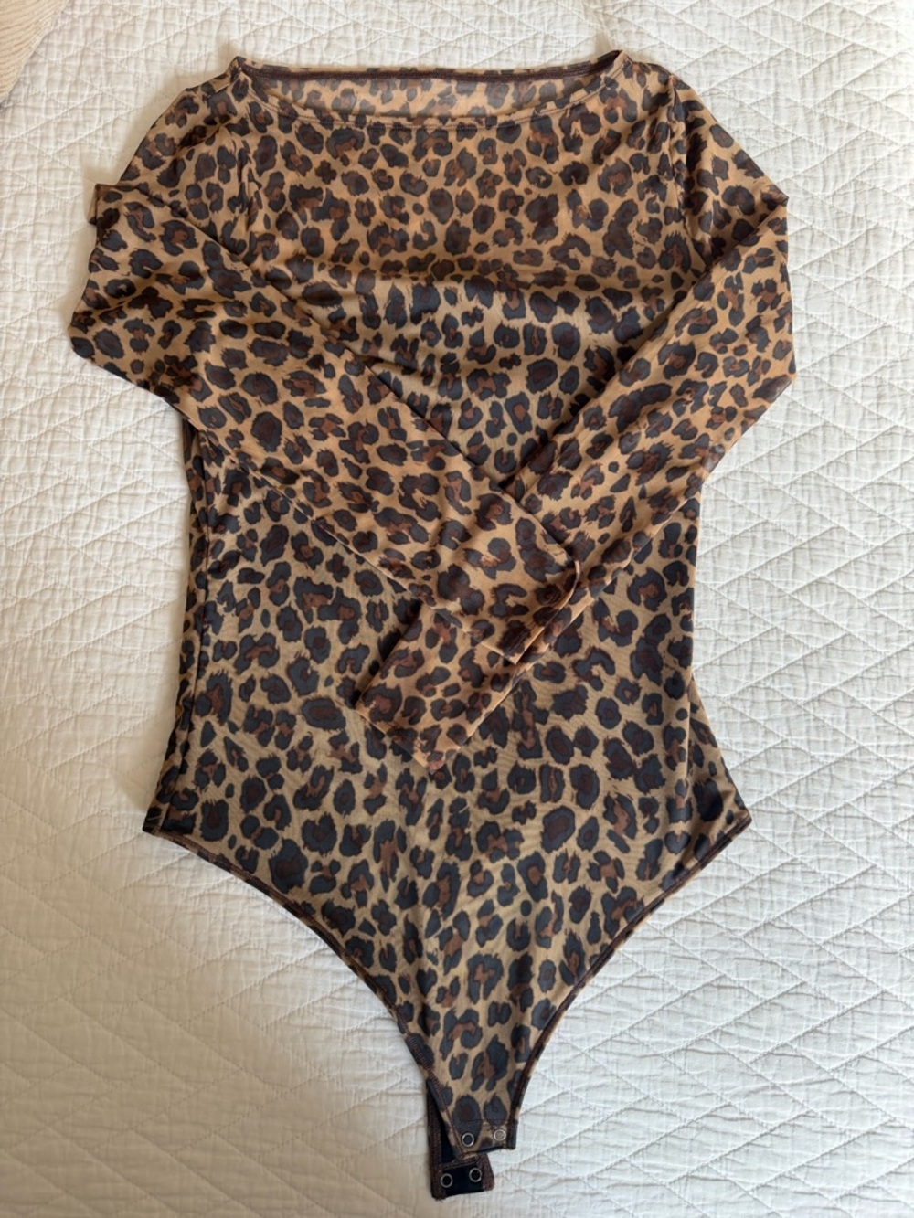 A&F Long-Sleeve Leopard Print One-Piece Bodysuit - Brown
